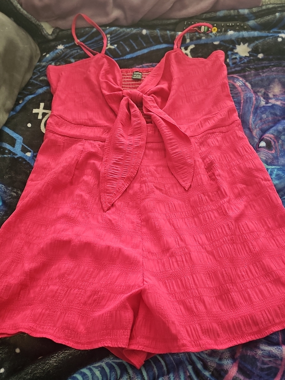 SHEIN Hot Pink Tie-Front Romper for Girls
